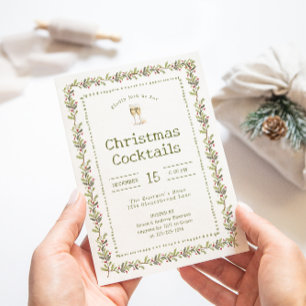 Rustic Botanical Green Christmas Party Invitation