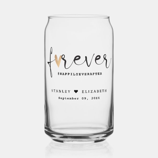 Rustic Botanical Green & Gold Foliage Wedding Can Glass (Front)