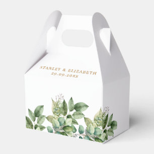 Rustic Botanical Green & Gold Foliage Wedding Favour Box