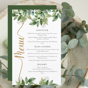 Rustic Botanical Green & Gold Foliage Wedding Menu