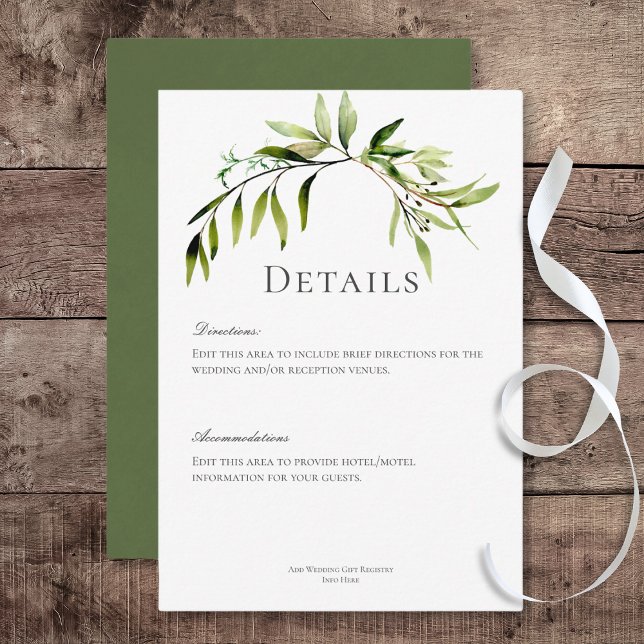 Rustic Botanical Greenery Bough Wedding Details Enclosure Card (Rustic Botanical Greenery Bough Wedding Details Card)