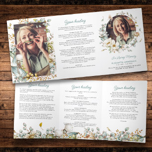 Rustic Botanical Greenery & Flowers Loving Memory Tri-Fold Programme