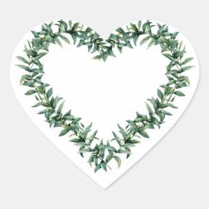 Rustic Botanical Greenery Leaf Wreath Heart Sticker