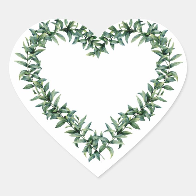 Rustic Botanical Greenery Leaf Wreath Heart Sticker (Front)