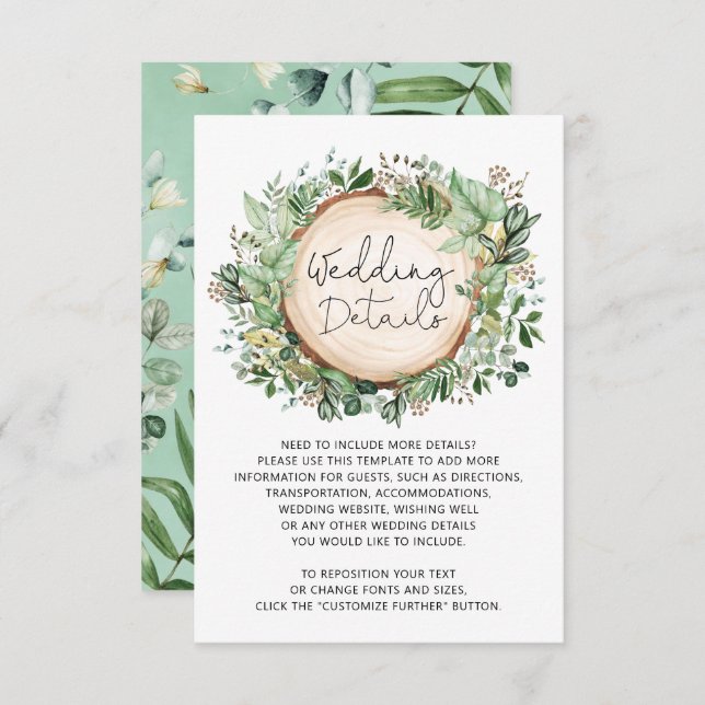 Rustic Botanical Greenery Leaves Wedding Details Enclosure Card (Front/Back)