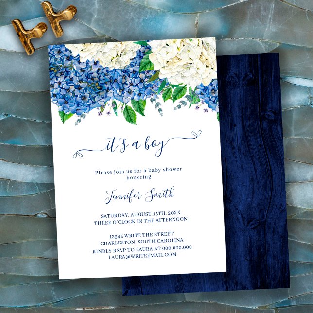 Rustic Botanical Hydrangea It's A Boy Baby Shower Invitation (Creator Uploaded)