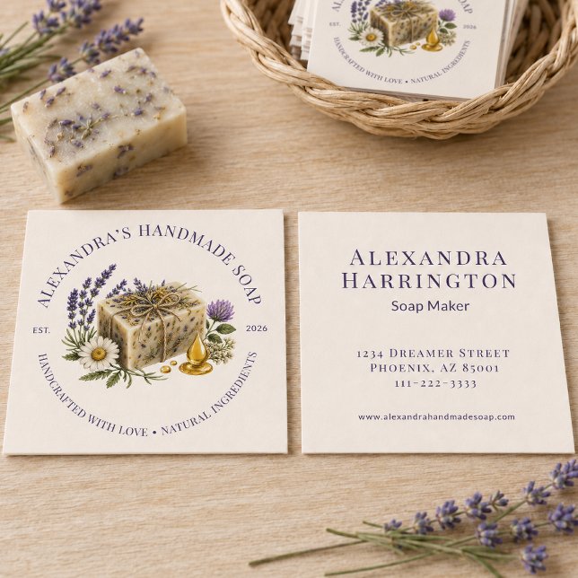 Rustic Botanical Illustrated Handmade Soap Maker Square Business Card (Creator Uploaded)