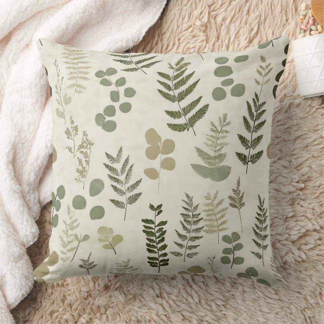 Rustic Botanical Leaf in Earthy Brown and Olive Cushion (Blanket)