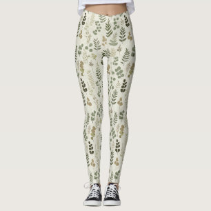 Rustic Botanical Leaf in Earthy Brown and Olive Leggings