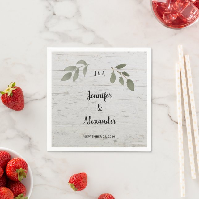  Rustic botanical leaves monogram wedding Napkin (Insitu)