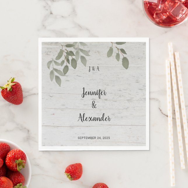  Rustic botanical leaves monogram wedding Napkin (Insitu)