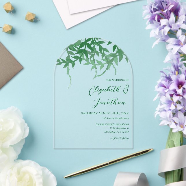 Rustic Botanical Leaves Wedding Acrylic Invitations (Insitu (Wedding))