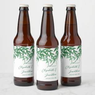 Rustic Botanical Leaves Wedding Beer Bottle Label