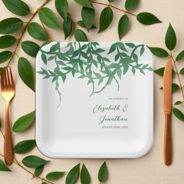 Rustic Botanical Leaves Wedding Paper Plate (Creator Uploaded)
