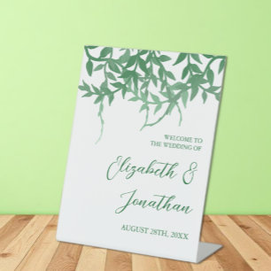 Rustic Botanical Leaves Wedding Pedestal Sign