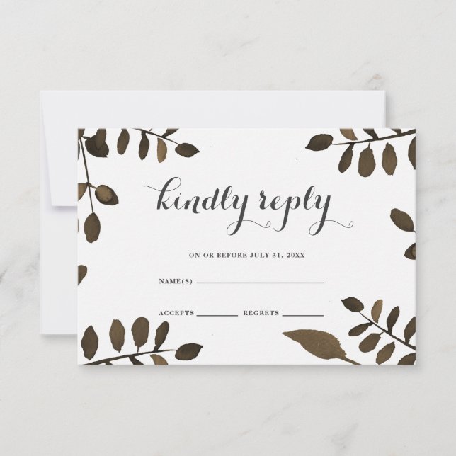 Rustic Botanical Leaves Wedding RSVP Card (Front)