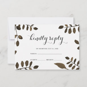 Rustic Botanical Leaves Wedding RSVP Card