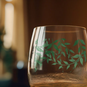 Rustic Botanical Leaves Wedding Stemless Wine Glass