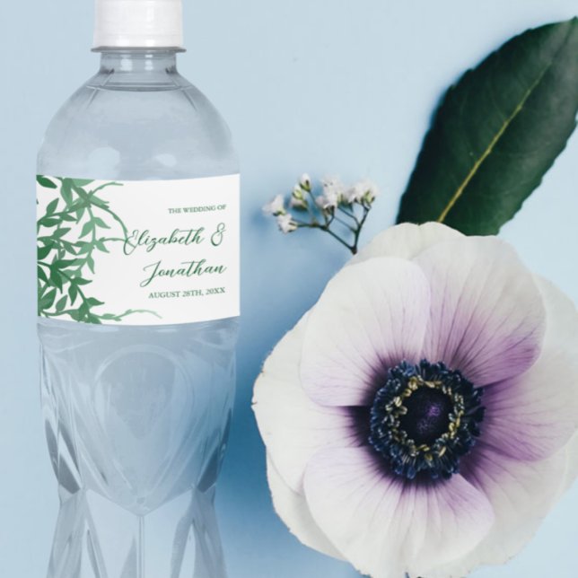 Rustic Botanical Leaves Wedding Water Bottle Label (Creator Uploaded)