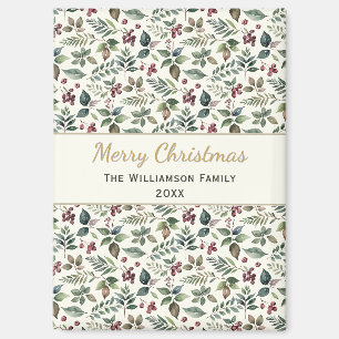 Rustic Botanical Merry Christmas Custom Magnet