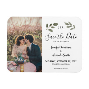 Rustic botanical monogram photo Save the Date Magnet