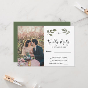 Rustic botanical monogrammed photo Wedding RSVP Invitation