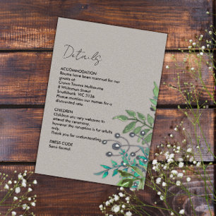 Rustic Botanical Pale Grey Wedding Details Enclosure Card