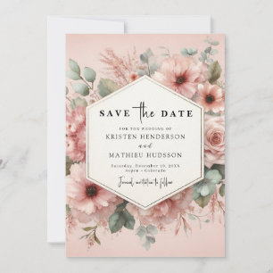 Rustic Botanical Pink Floral Wedding Save The Date