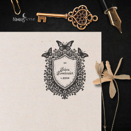 Rustic Botanical Shield Ex Libris Bookplate Stamp