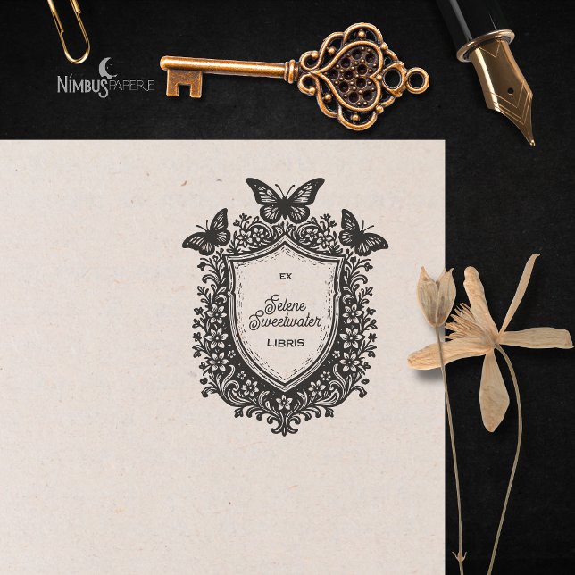 Rustic Botanical Shield Ex Libris Bookplate Stamp (Creator Uploaded)