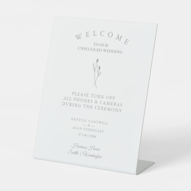 Rustic Botanical Simple Wedding Unplugged Ceremony Pedestal Sign (Front)