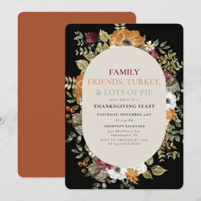 Rustic Botanical Thanksgiving Dinner Feast Party Invitation (Front/Back)