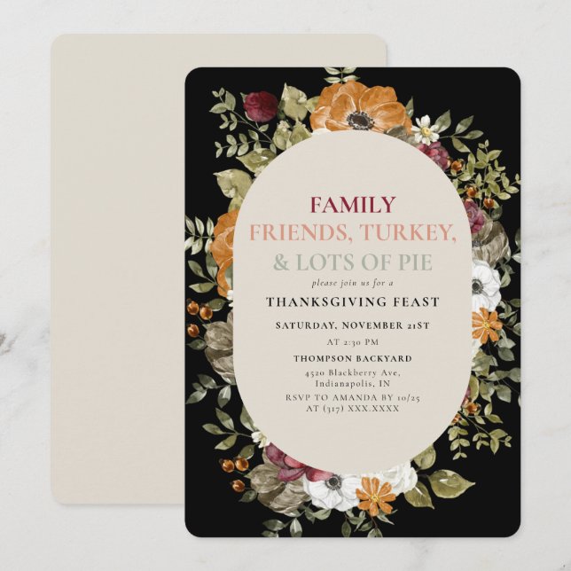 Rustic Botanical Thanksgiving Dinner Feast Party Invitation (Front/Back)