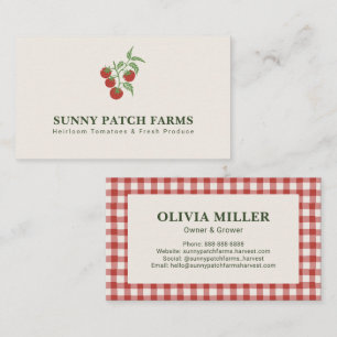 Rustic Botanical Tomato Plaid Farmers Market Red Business Card
