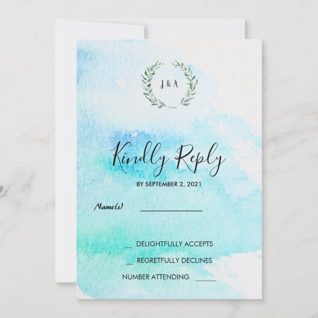 Rustic botanical watercolor leaves wedding RSVP In Invitation (Front)