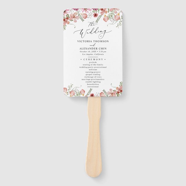 Rustic Botanical Wedding Program Hand Fan (Front)