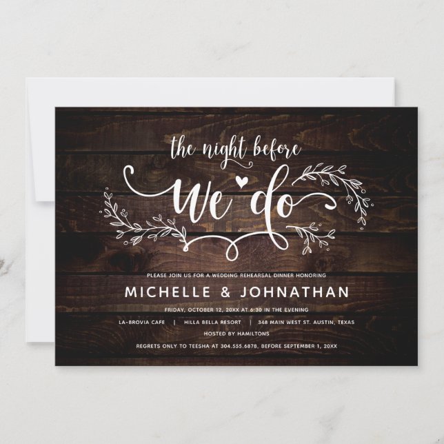 Rustic Botanical Wedding Rehearsal Dinner Invitation (Front)