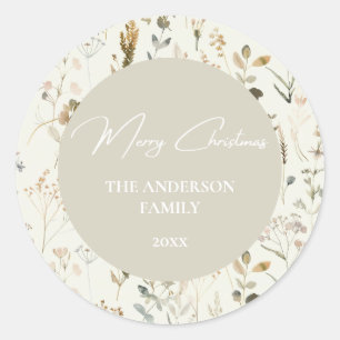 Rustic Botanical Wildflower Christmas Classic Round Sticker