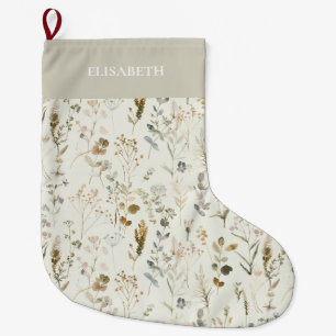 Rustic Botanical Wildflower Christmas  Large Christmas Stocking