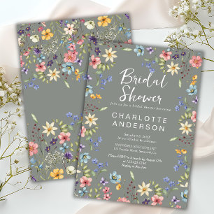Rustic Botanical Wildflower Sage Bridal Shower Invitation