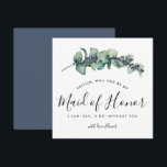 Rustic Botanical Will You be My Maid of Honour Car Invitation<br><div class="desc">Elegant and minimalist rustic botanical design begins with a sage green eucalyptus branch entwined navy blue privet berries. Will you be Maid of Honour is written below. You can change Maid of Honour to flower girl, bridesmaid or any other title. This bridal party proposal card is part of the Eucalyptus...</div>