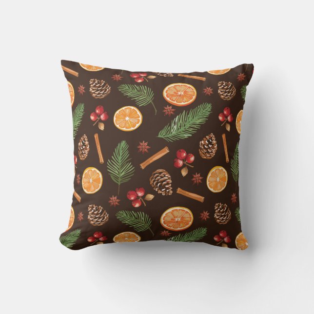 Rustic Botanical Woodland Christmas Cushion (Front)