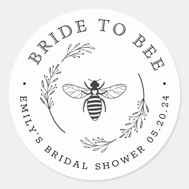 Rustic Botanical Wreath Bride to Bee Bridal Shower Classic Round Sticker (Front)