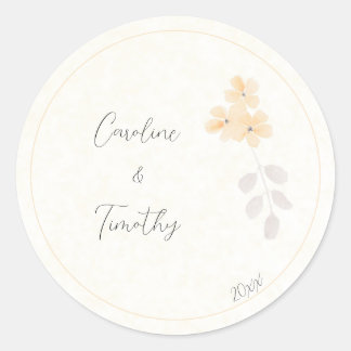 Rustic Botanical Yellow Watercolor Flowers Wedding Classic Round Sticker