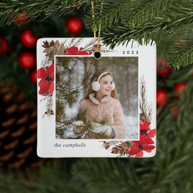 Rustic Bough | Holiday Photo Ceramic Ornament (Creator Uploaded)