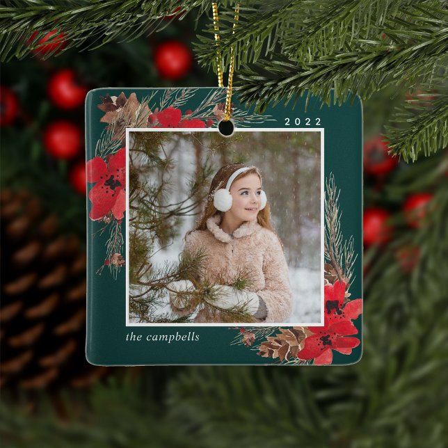 Rustic Bough | Holiday Photo Ceramic Ornament (Creator Uploaded)