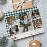 Rustic Bough | Photo Collage<br><div class="desc">Share holiday greetings with these rustic chic Christmas photo cards featuring five favourite photos in a collage layout (4 square and one portrait/vertical). "Merry Christmas" appears along the bottom in gold foil hand lettered script typography, accented with pine cones, berries and red holiday flowers on a painted bough. Personalise with...</div>