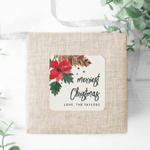 Rustic Bough   Watercolor Christmas Personalised Square Sticker
