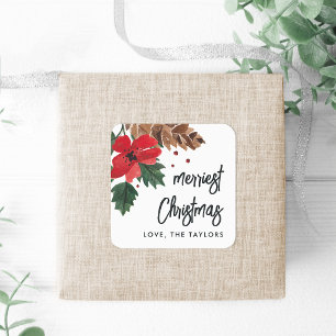 Rustic Bough   Watercolor Christmas Personalised Square Sticker