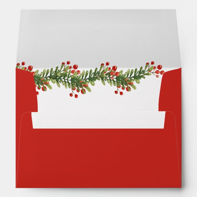Rustic Boughs of Holly Winter Christmas Wedding En Envelope (Back (Bottom))
